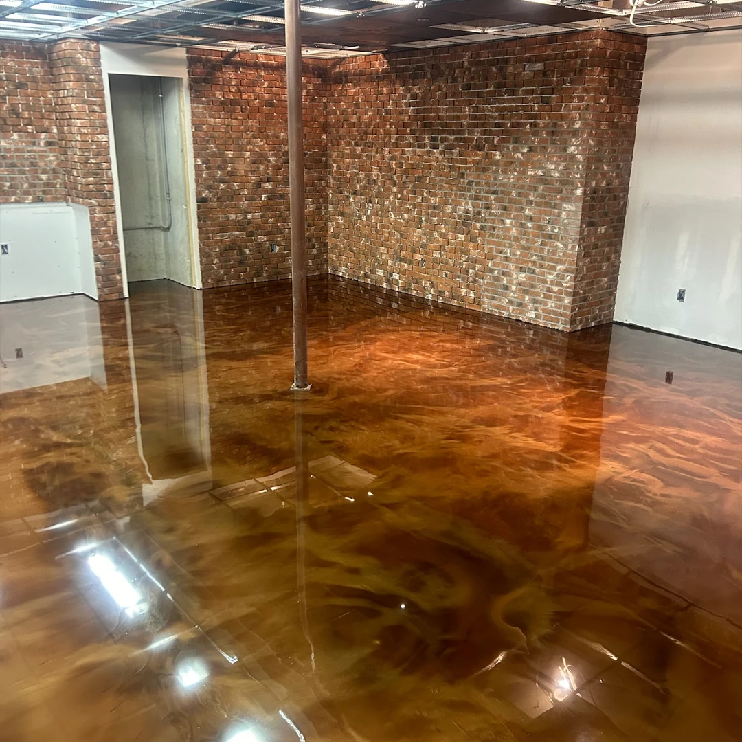 Basement Metallic Epoxy Flooring by Good Boy Coatings