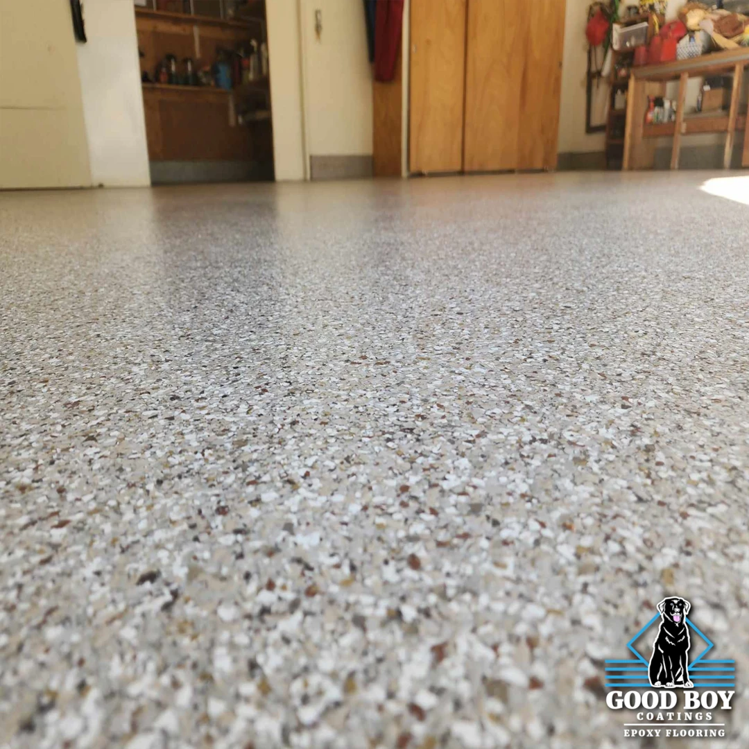 Garage Epoxy Flake Flooring by Good Boy Coatings