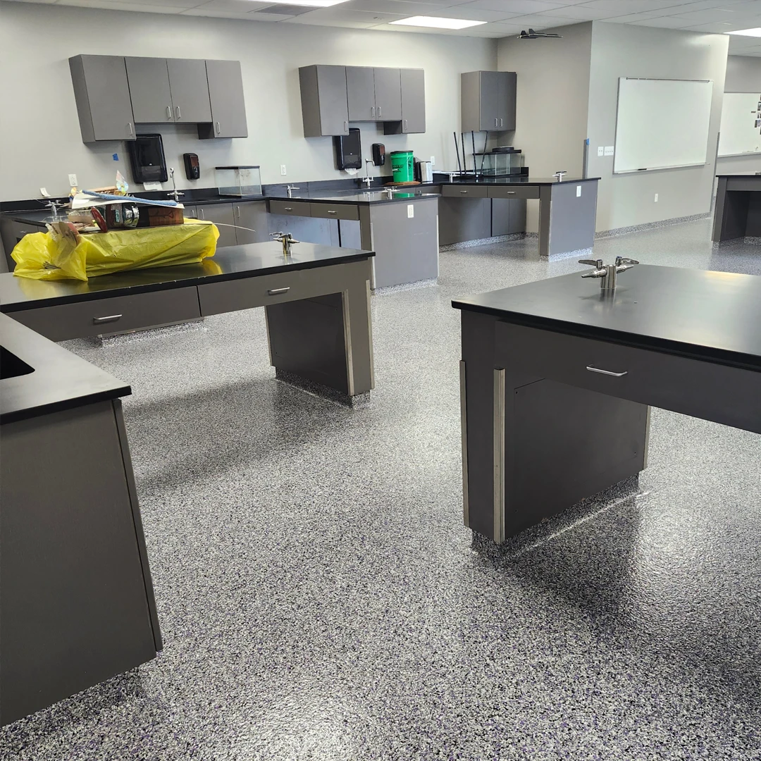 Commercial Space Epoxy Flake Flooring by Good Boy Coatings